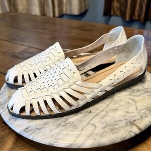 VTG 1980s 80s Woven Leather White Huarache Shoes Brazilian Flats Women Sz 8.5